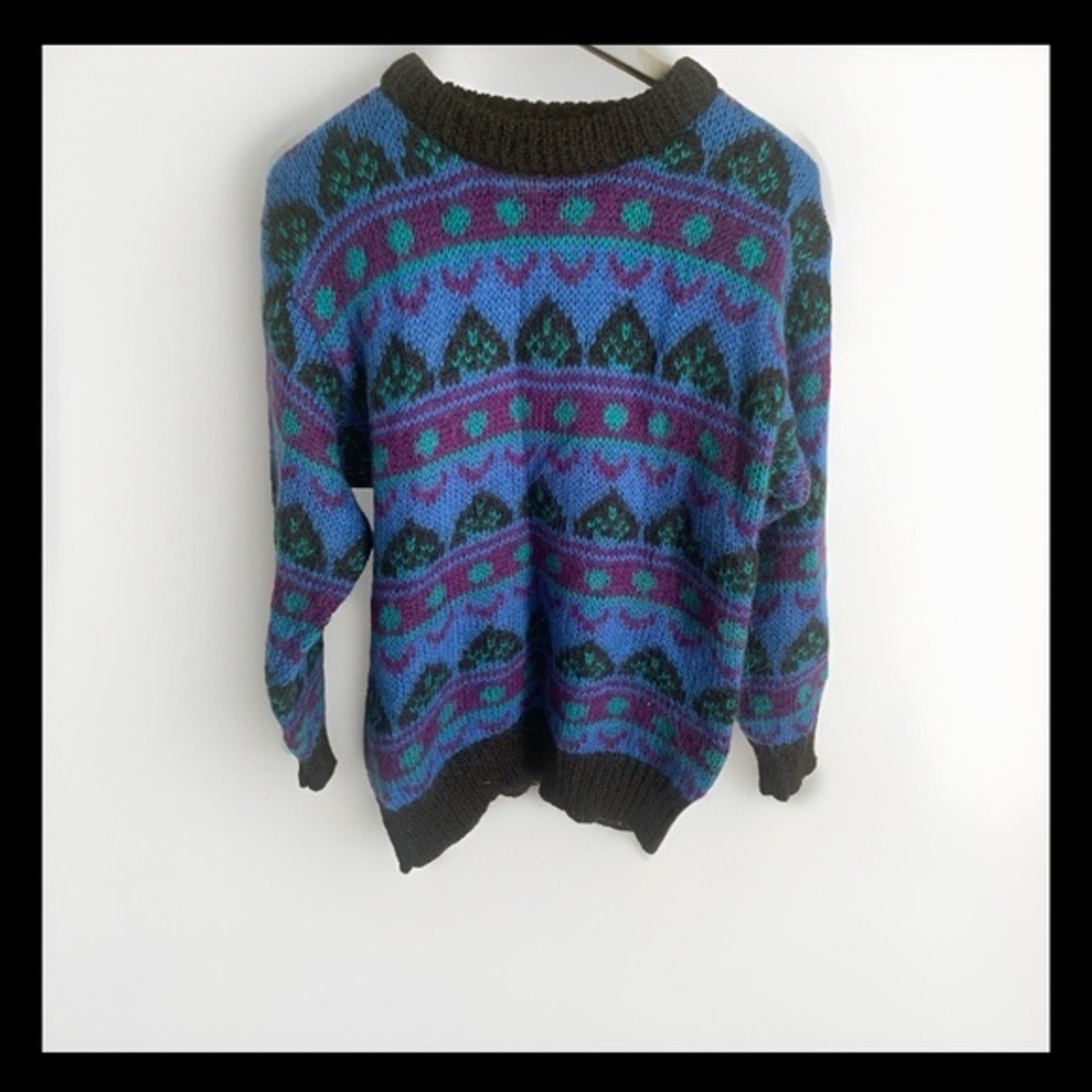 Unisex Med Mohair Acrylic Pullover Retro 90s Granny Sweater Geometric Gallagher‎